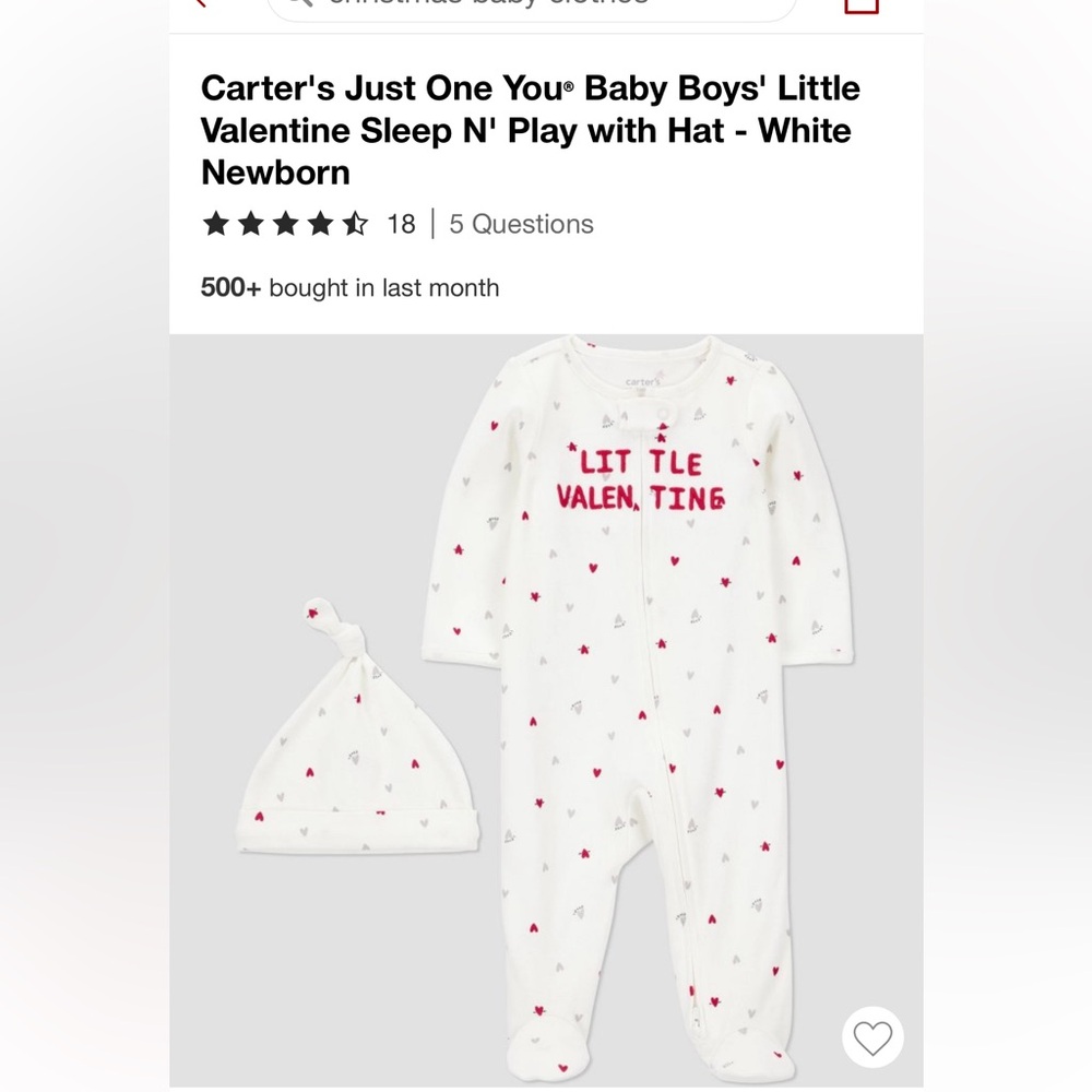 3M - Carter's White Baby One-Piece Footie with Pink Heart Print and Matching Hat